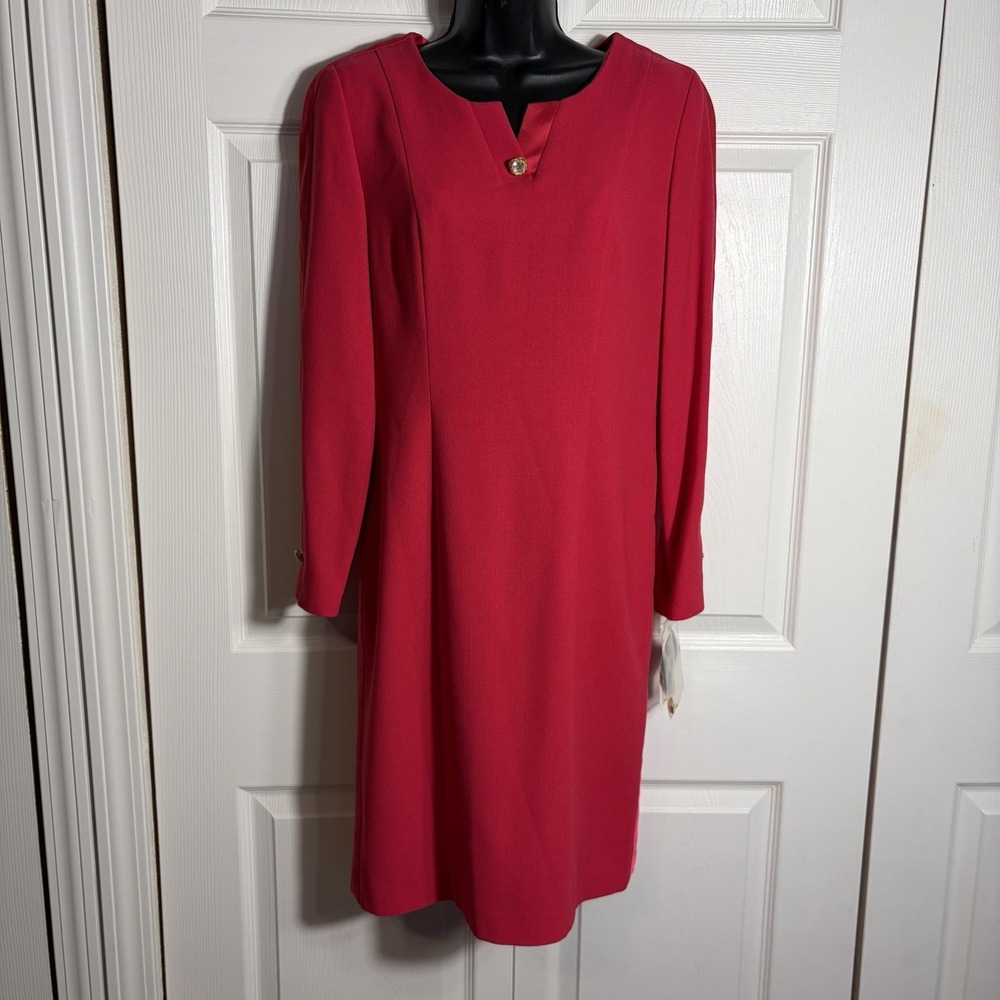 Vintage Louis Feraud 100% Wool Dress Women US 6 Fuchsia Red Woolmark 90s Preppy